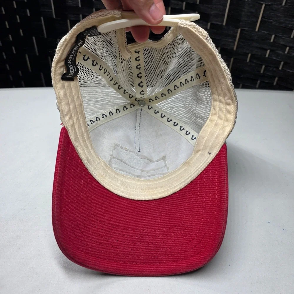 True Religion World Tour Mesh Trucker Hat Navy Red White Snapback OS